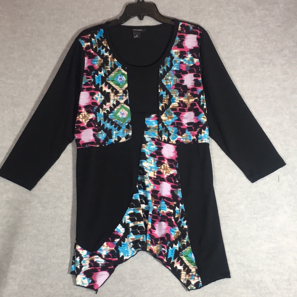 INVESTMENTS  Stretch Jersey Knit Color Block Shark-Bite Front Hem Defined Waist
